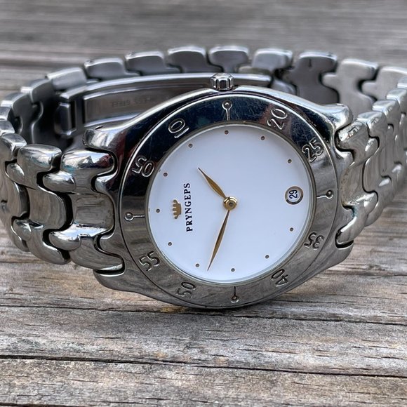 Vintage PRYNGEPS Wristwatch Silver Tone Analog Date Indicator - Picture 2 of 16